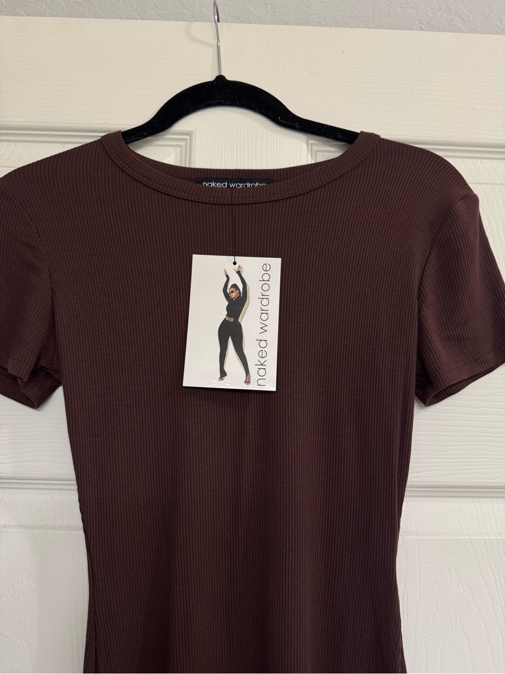 naked wardrobe Brown Ribbed Short Sleeve Tee